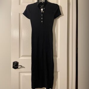 XS House of Harlow: Black Polo Knit Dress Straight Long Midi NWT new!